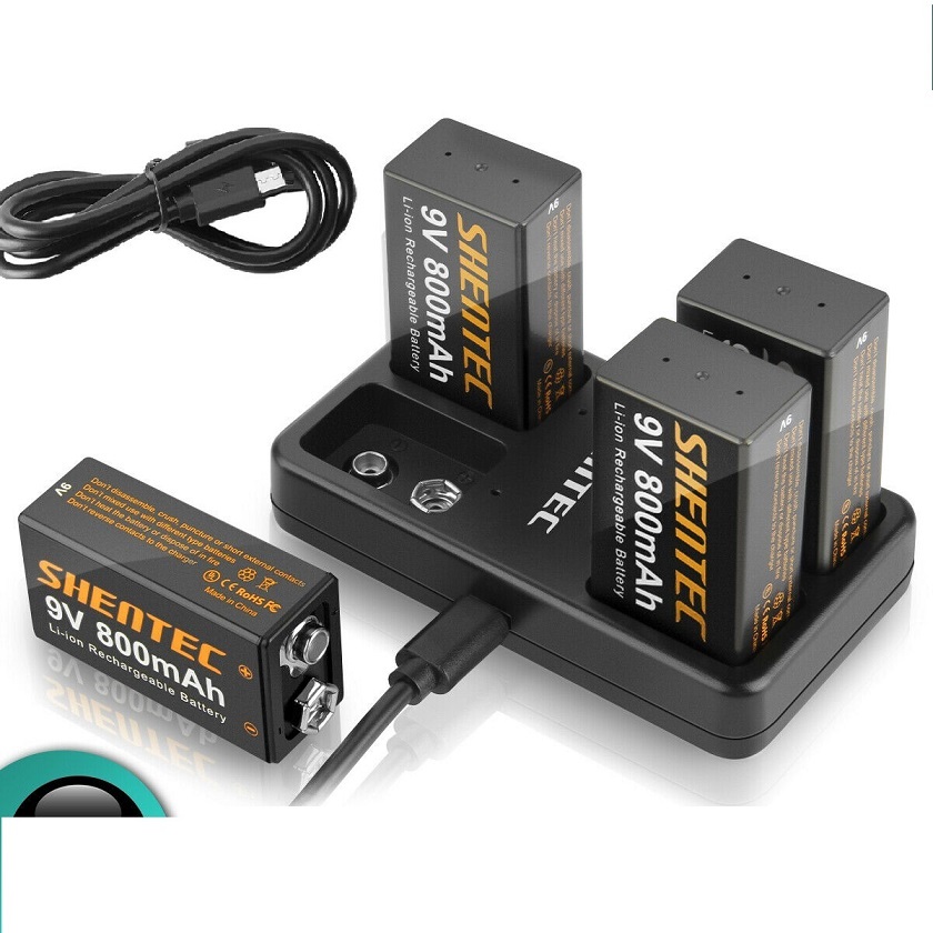 akut 4 slot USB charger + 9 volt block Lthium rechargeable Li-ion (yhteensopiva)