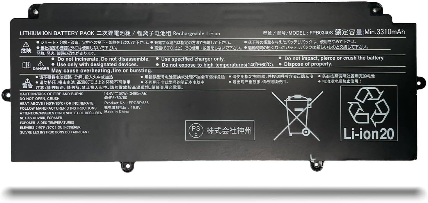 akut Fujitsu LifeBook FPCBP536 FPB0340S CP730401-01 CP737634-01 CP749820-01 CP760852-03 4INP5/60/80 (yhteensopiva)